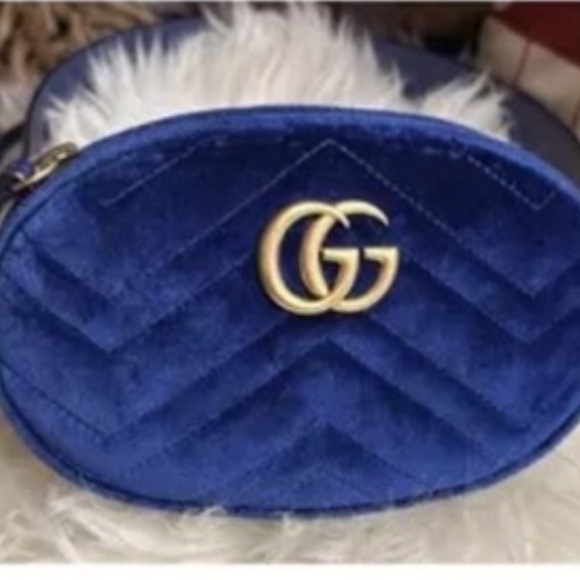 Gucci Waist Pouch Velvet Blue Belt Gg Marmont women's bag - Picture 2 of 15